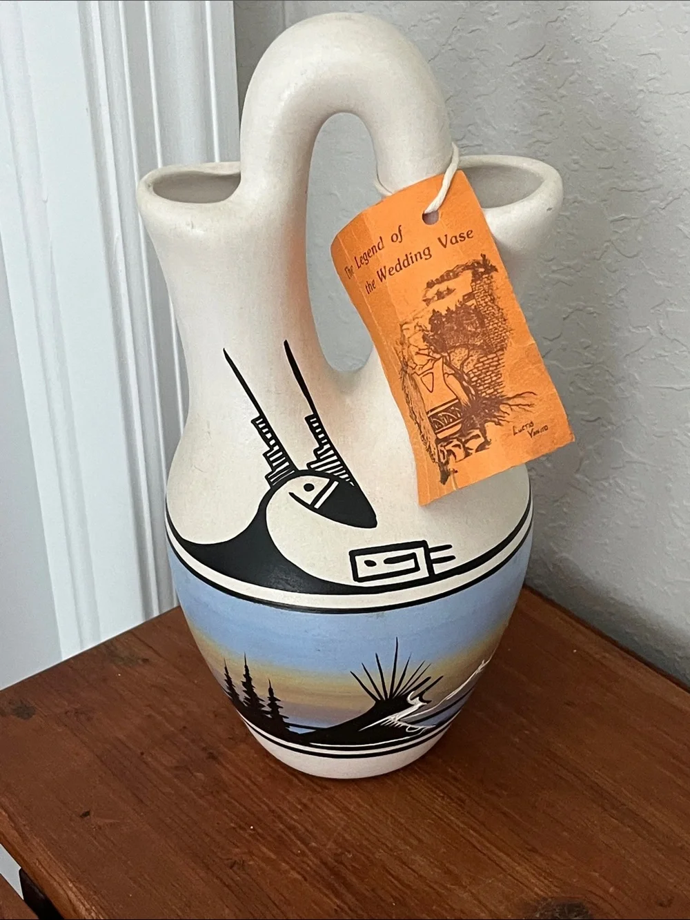 Wedding Vase Double-Handled VTG American Indian Pottery Vase w Tag Signed